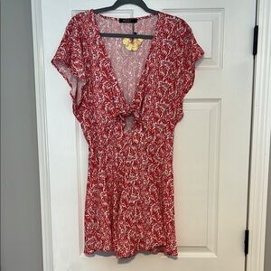 Amazon Red and White Tie Front Jumpsuit with Flutter Sleeves